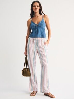 A&F Gemma Linen-Blend Wide Leg Pull-On Pant in multicolor stripes, xxs